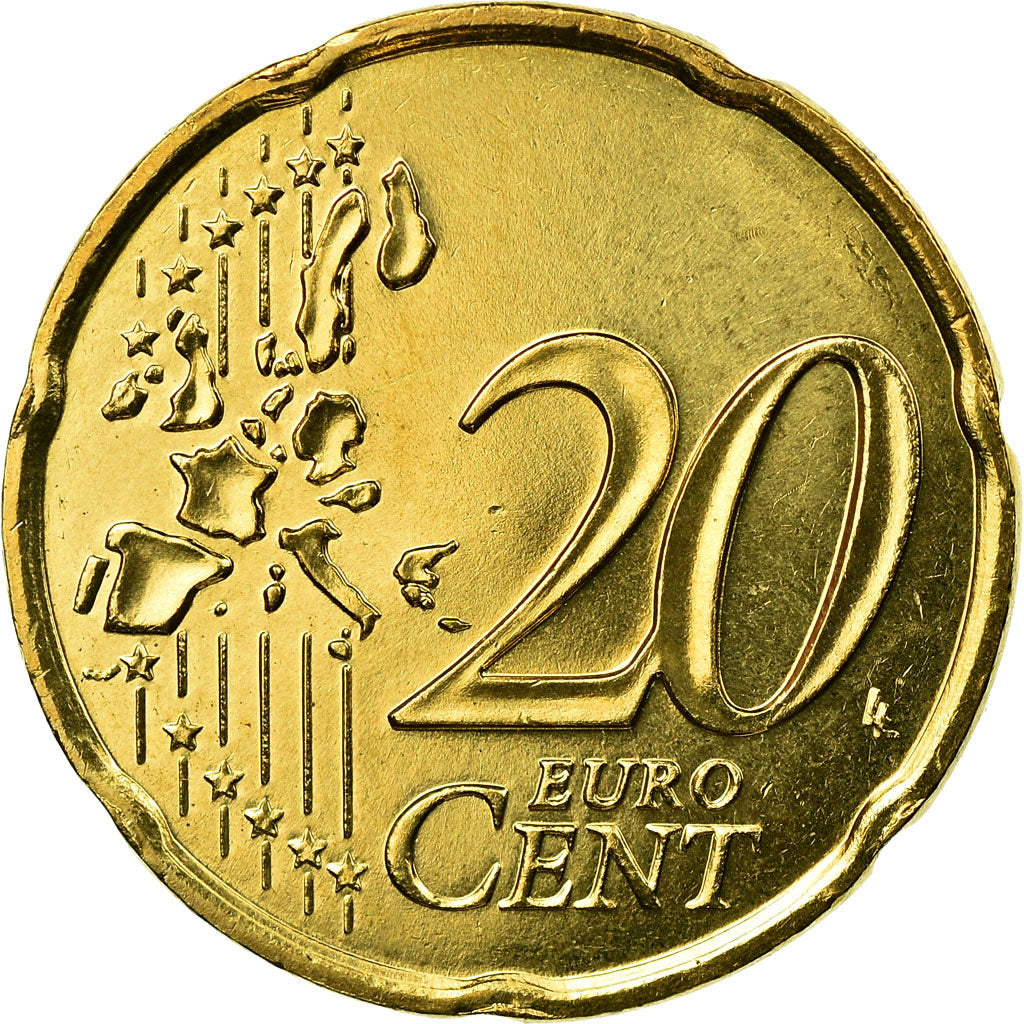 France, 20 Euro Cent, 2002, MS(63), Brass, Gadoury:5., KM:1286