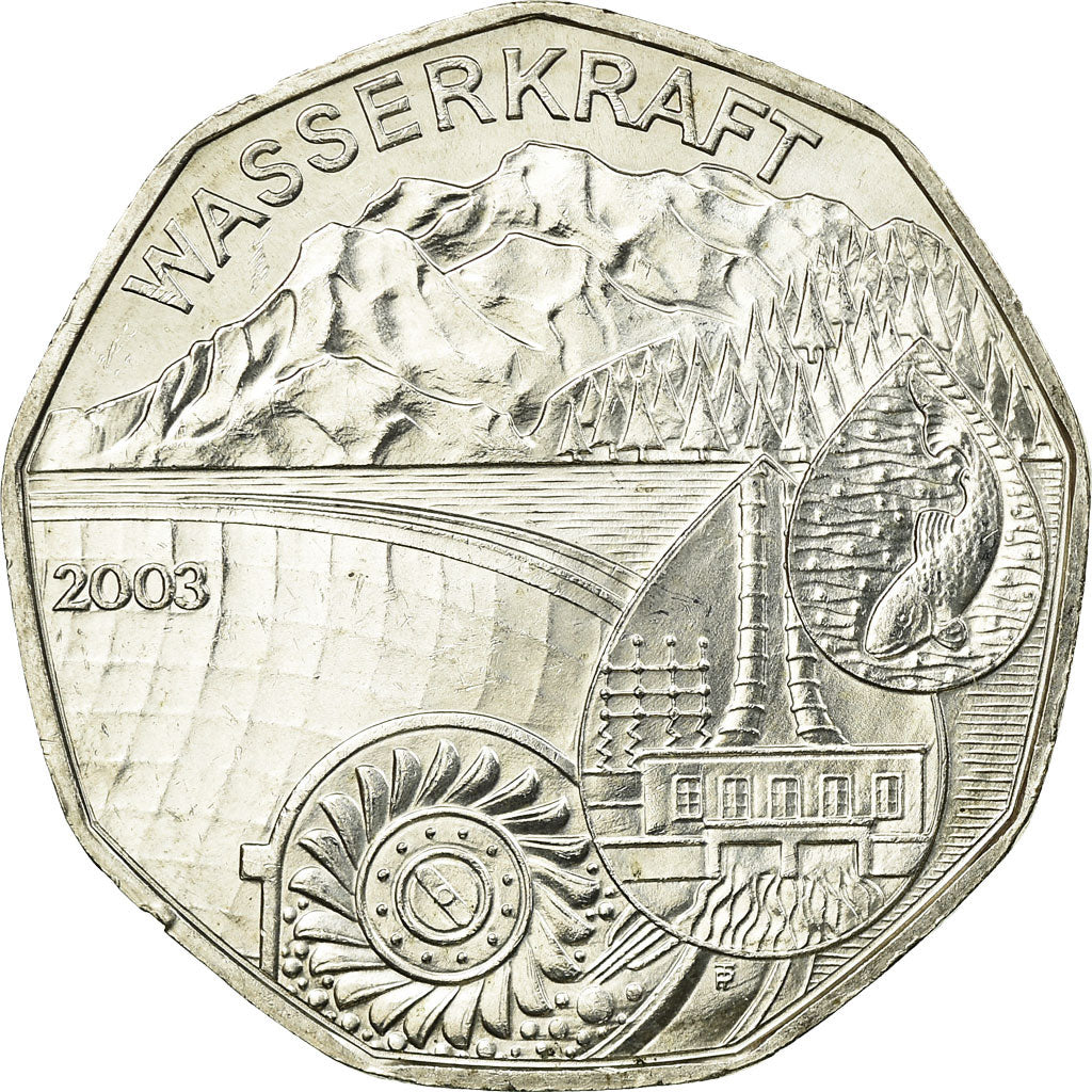 Austria, 5 Euro, Water Power, 2003, AU(55-58), Silver, KM:3105