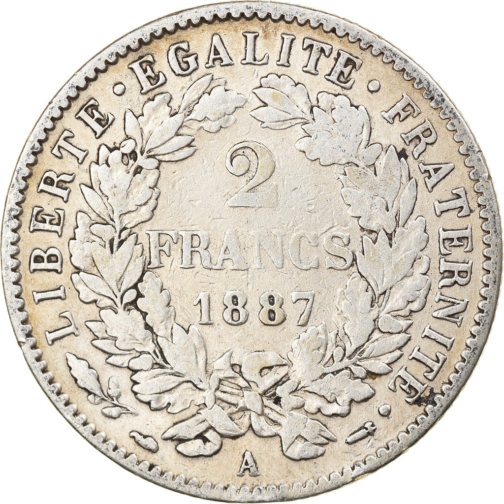 Coin, France, Cérès, 2 Francs, 1887, Paris, VF(30-35), Silver, KM:817.1