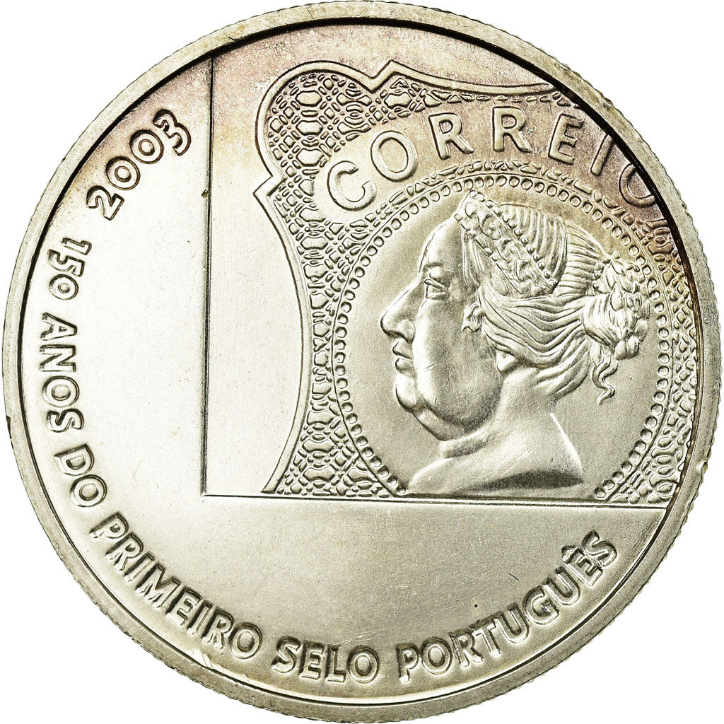 Portugal, 5 Euro, 150th Anniversary - First Portuguese Postage Stamp, 2003