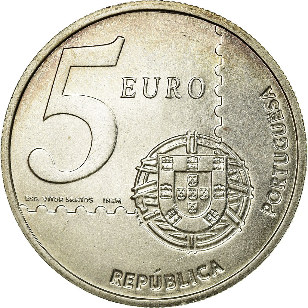 Portugal, 5 Euro, 150th Anniversary - First Portuguese Postage Stamp, 2003