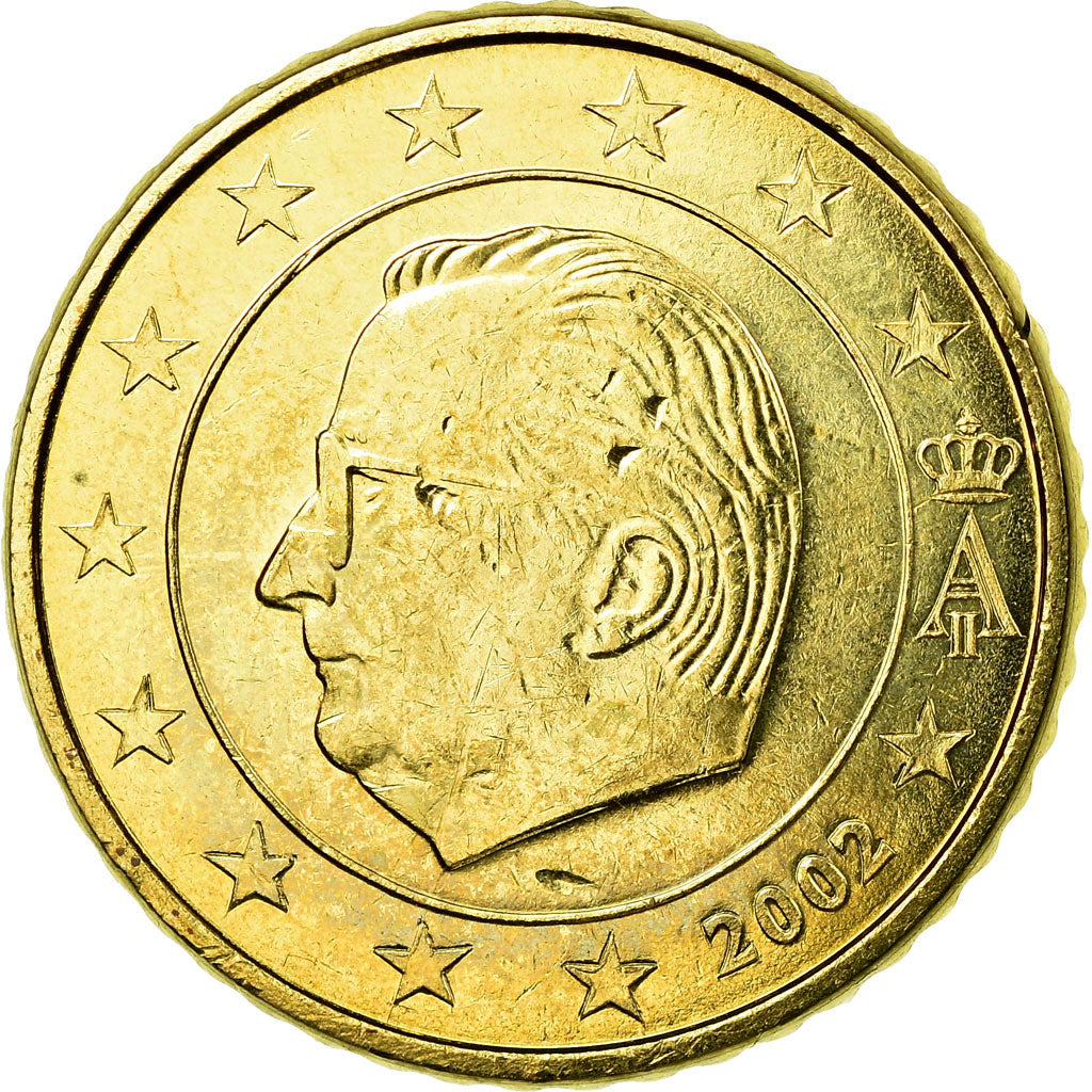 Belgium, 50 Euro Cent, 2002, EF(40-45), Brass, KM:229