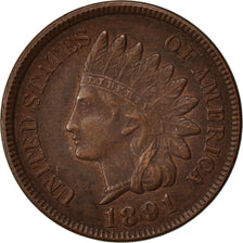 UNITED STATES, Indian Head Cent, Cent, 1891, U.S. Mint, KM #90a, AU(55-58),...