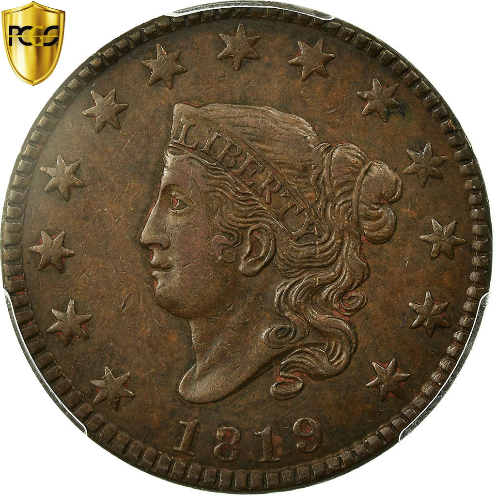 Coin, United States, Coronet Cent, Cent, 1819, U.S. Mint, Philadelphia, PCGS