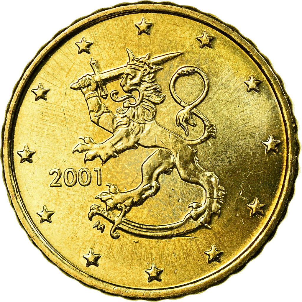 Finland, 10 Euro Cent, 2001, EF(40-45), Brass, KM:101