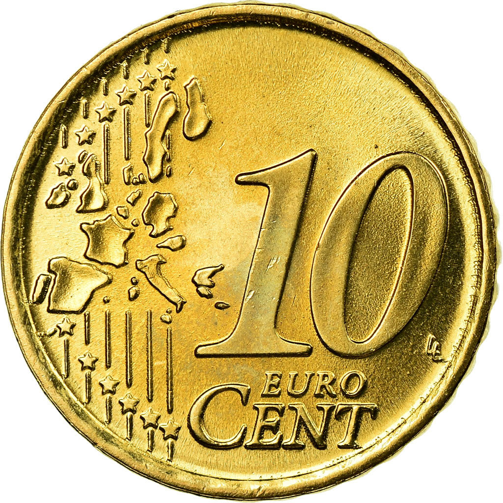 Italy, 10 Euro Cent, 2002, AU(55-58), Brass, KM:213