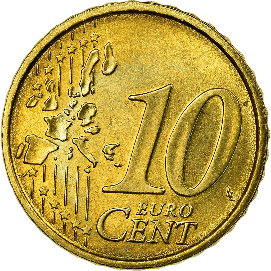 Italy, 10 Euro Cent, 2002, AU(55-58), Brass, KM:213