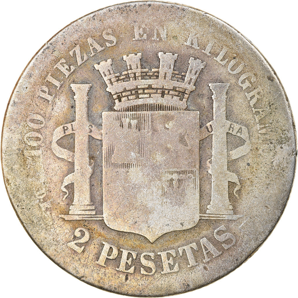 Coin, Spain, Provisional Government, 2 Pesetas, 1870, Madrid, VG(8-10), Silver
