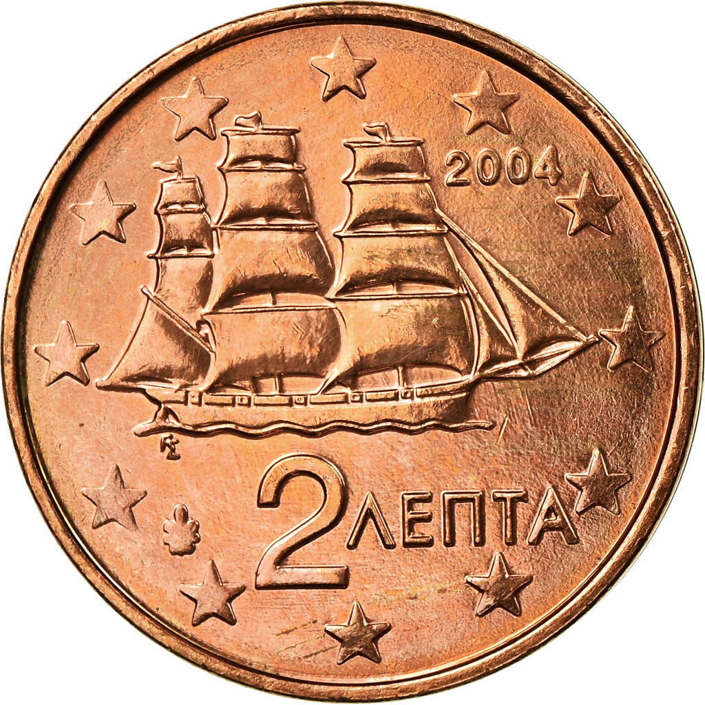 Grecia, 2 Euro Cent, 2004, EBC, Cobre chapado en acero, KM:182