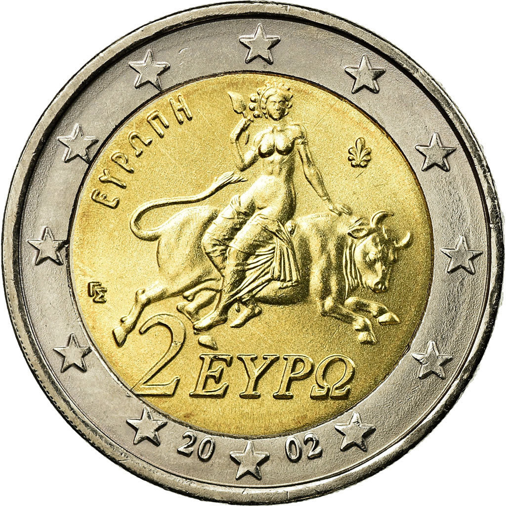 Grecia, 2 Euro, Europa seated on a bull, 2002, SPL-, Bi-metallico, KM:188