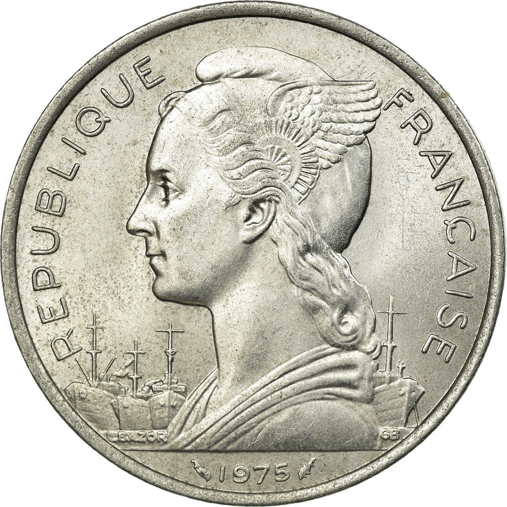 Coin, FRENCH AFARS & ISSAS, 5 Francs, 1975, Paris, EF(40-45), Aluminum, KM:14