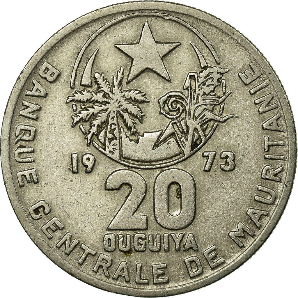 Coin, Mauritania, 20 Ouguiya, 1973, EF(40-45), Copper-nickel, KM:5