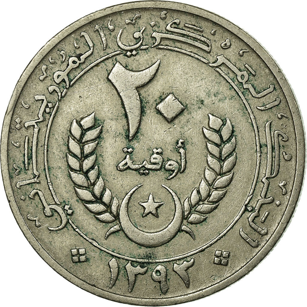 Coin, Mauritania, 20 Ouguiya, 1973, EF(40-45), Copper-nickel, KM:5