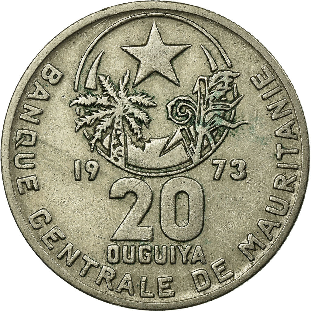 Coin, Mauritania, 20 Ouguiya, 1973, EF(40-45), Copper-nickel, KM:5