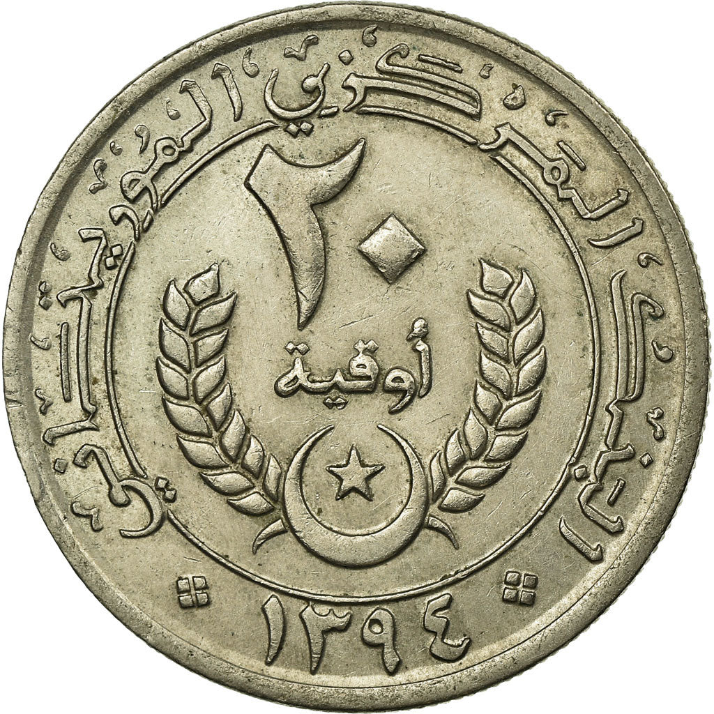 Monnaie, Mauritanie, 20 Ouguiya, 1974, TTB, Copper-nickel, KM:5