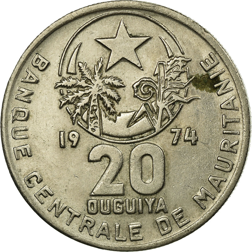 Monnaie, Mauritanie, 20 Ouguiya, 1974, TTB, Copper-nickel, KM:5
