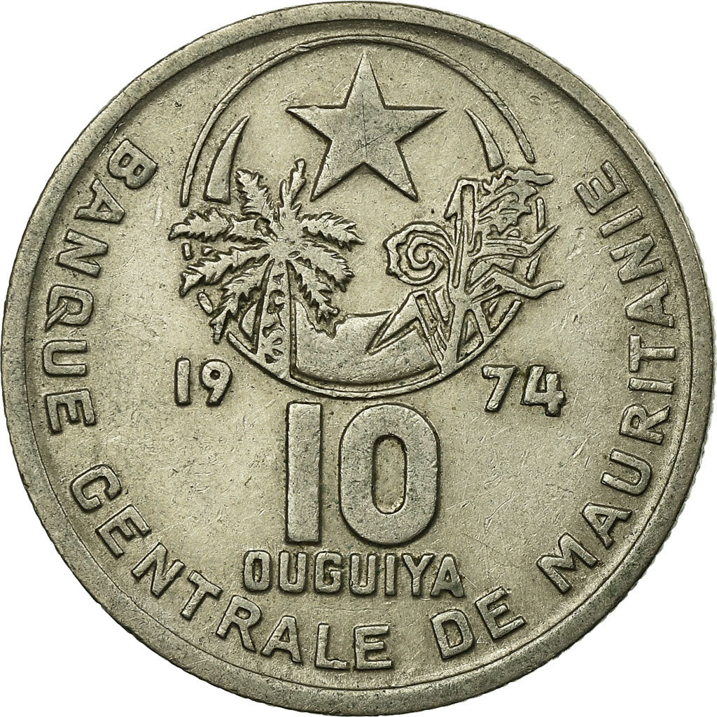 Moneta, Mauritania, 10 Ouguiya, 1974, BB, Rame-nichel, KM:4