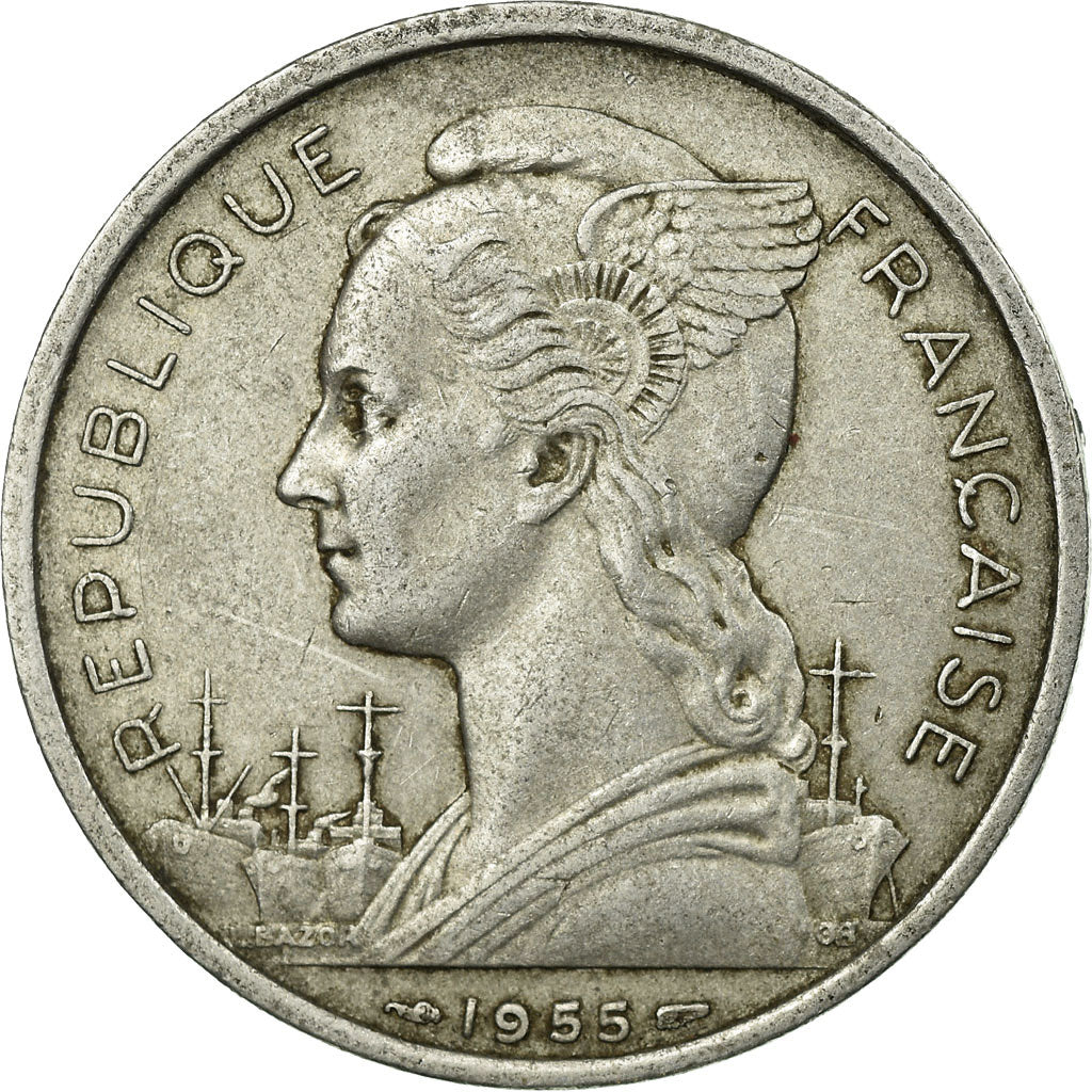 Coin, Réunion, 5 Francs, 1955, EF(40-45), Aluminum, KM:9