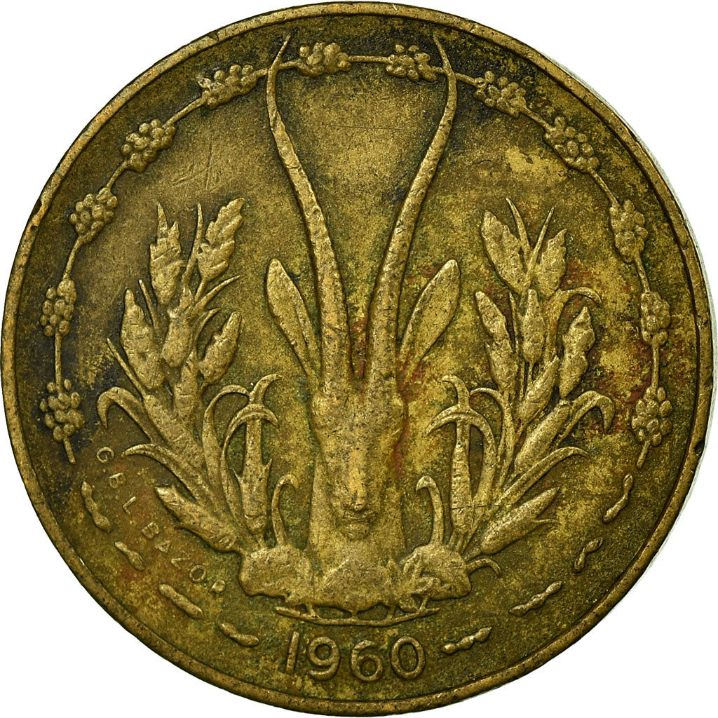 Coin, West African States, 5 Francs, 1960, Paris, VF(30-35), Aluminum-Bronze