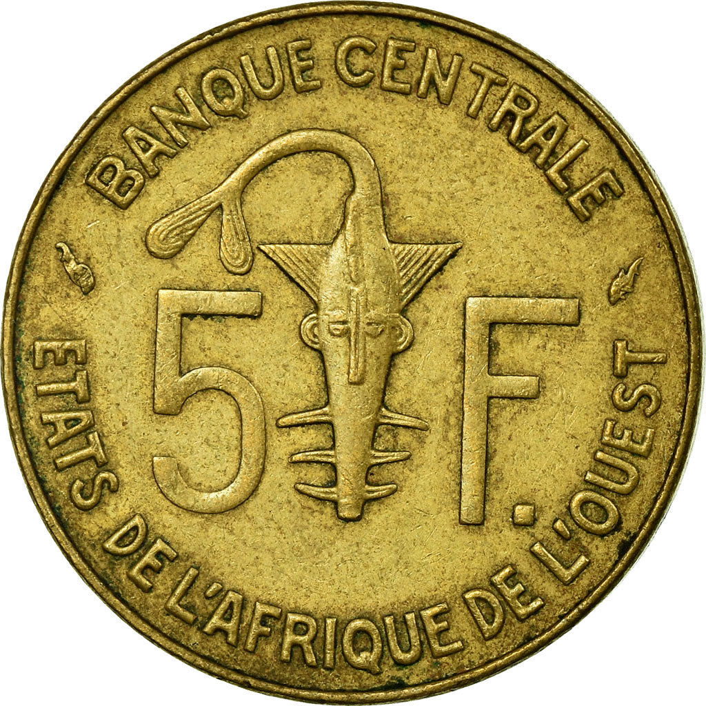 Moneda, Estados del África Occidental, 5 Francs, 1976, Paris, MBC, Aluminio -