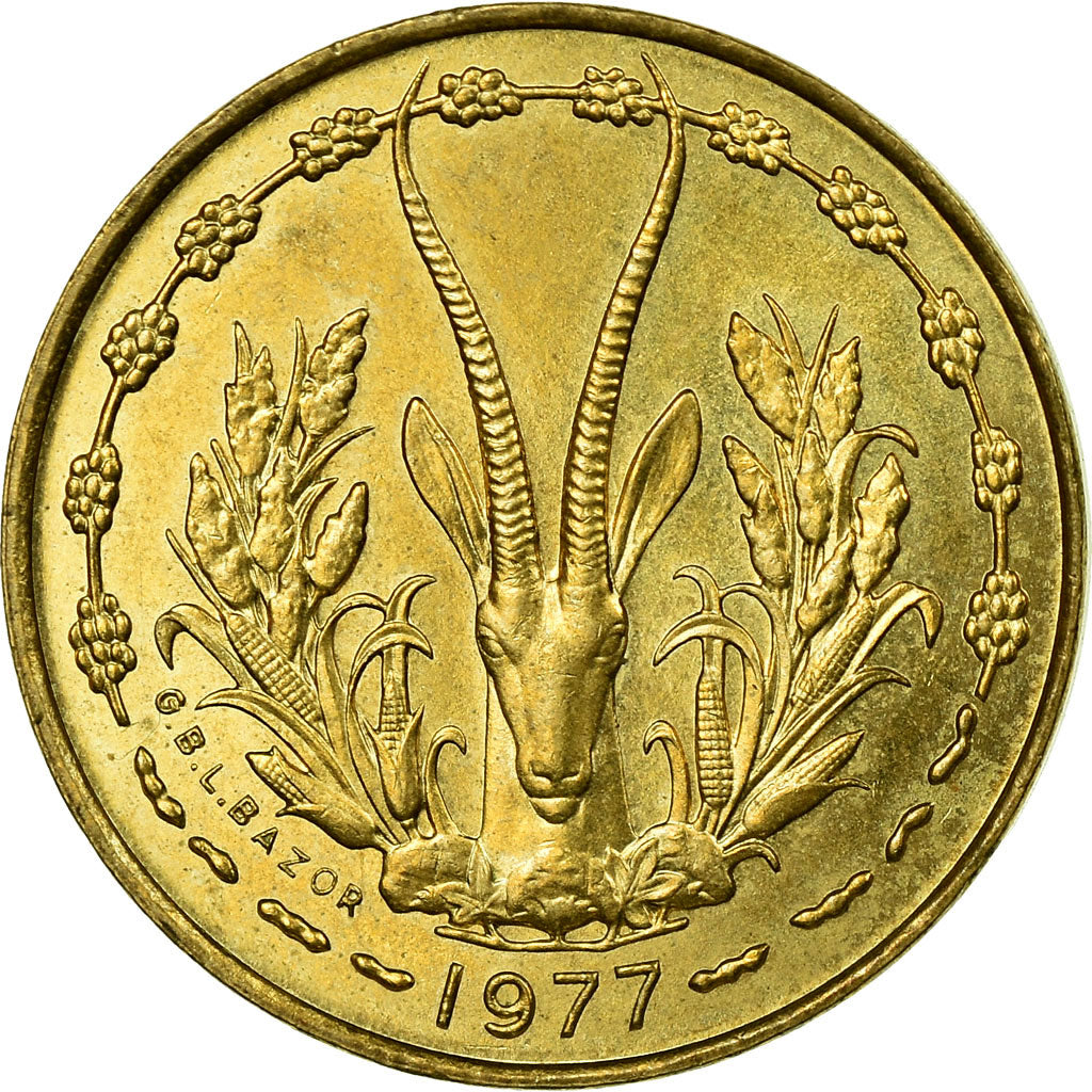 Coin, West African States, 5 Francs, 1977, Paris, AU(50-53)