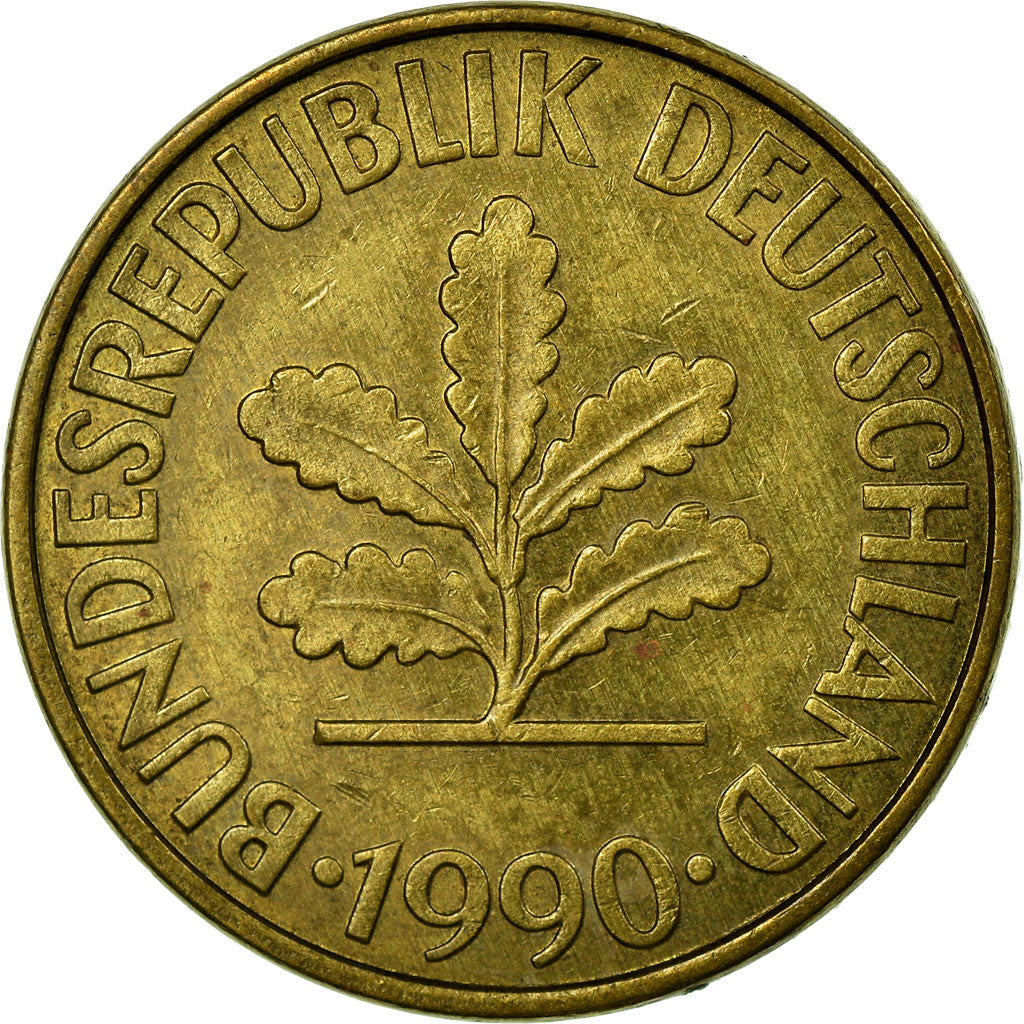 Munten, Federale Duitse Republiek, 10 Pfennig, 1990, Stuttgart, ZF, Brass Clad