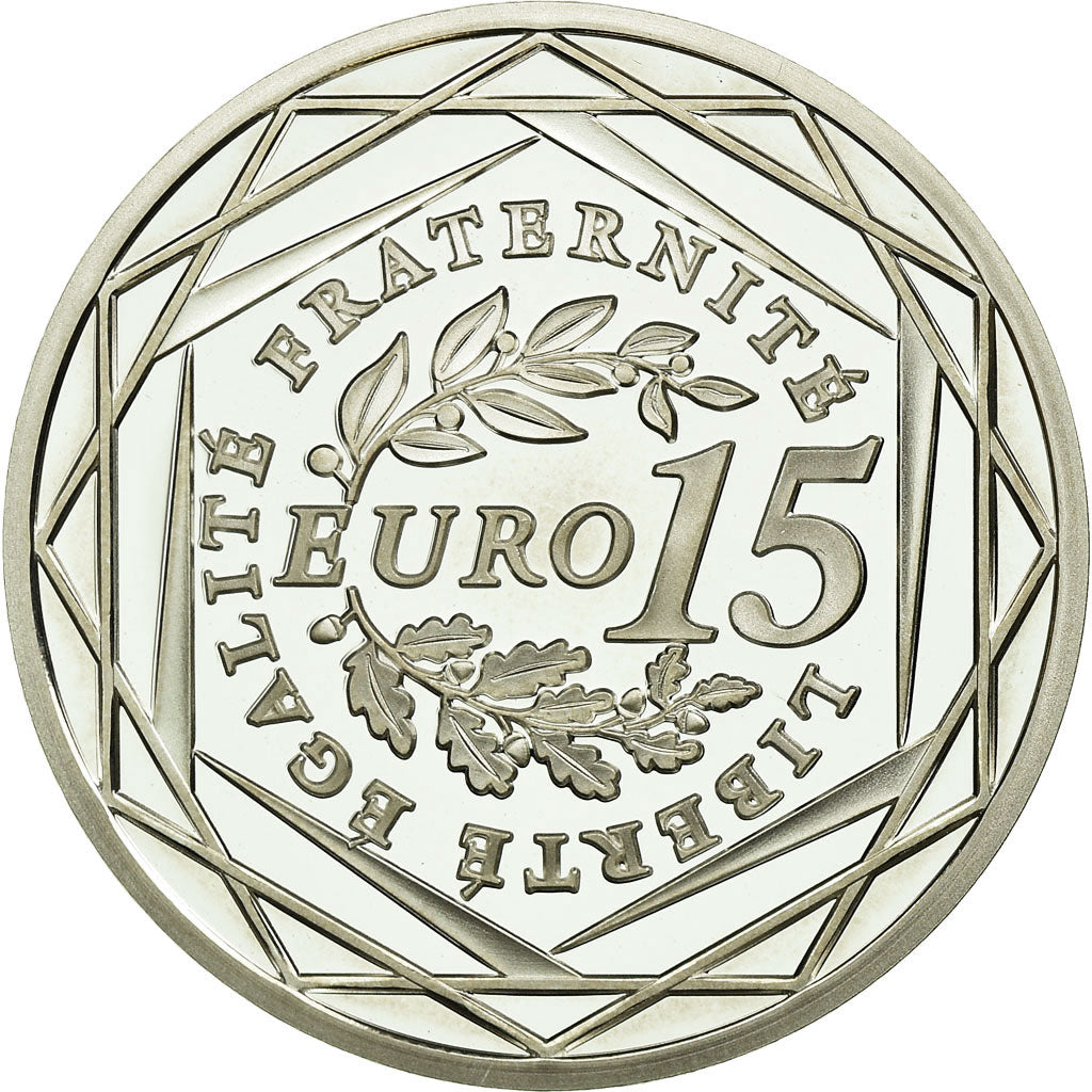 France, 15 Euro, 2010, MS(65-70), Silver, KM:1535