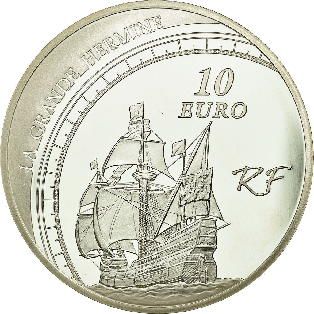 France, 10 Euro, Great Explorers - Jacques Cartier, 2011, MS(65-70), Silver