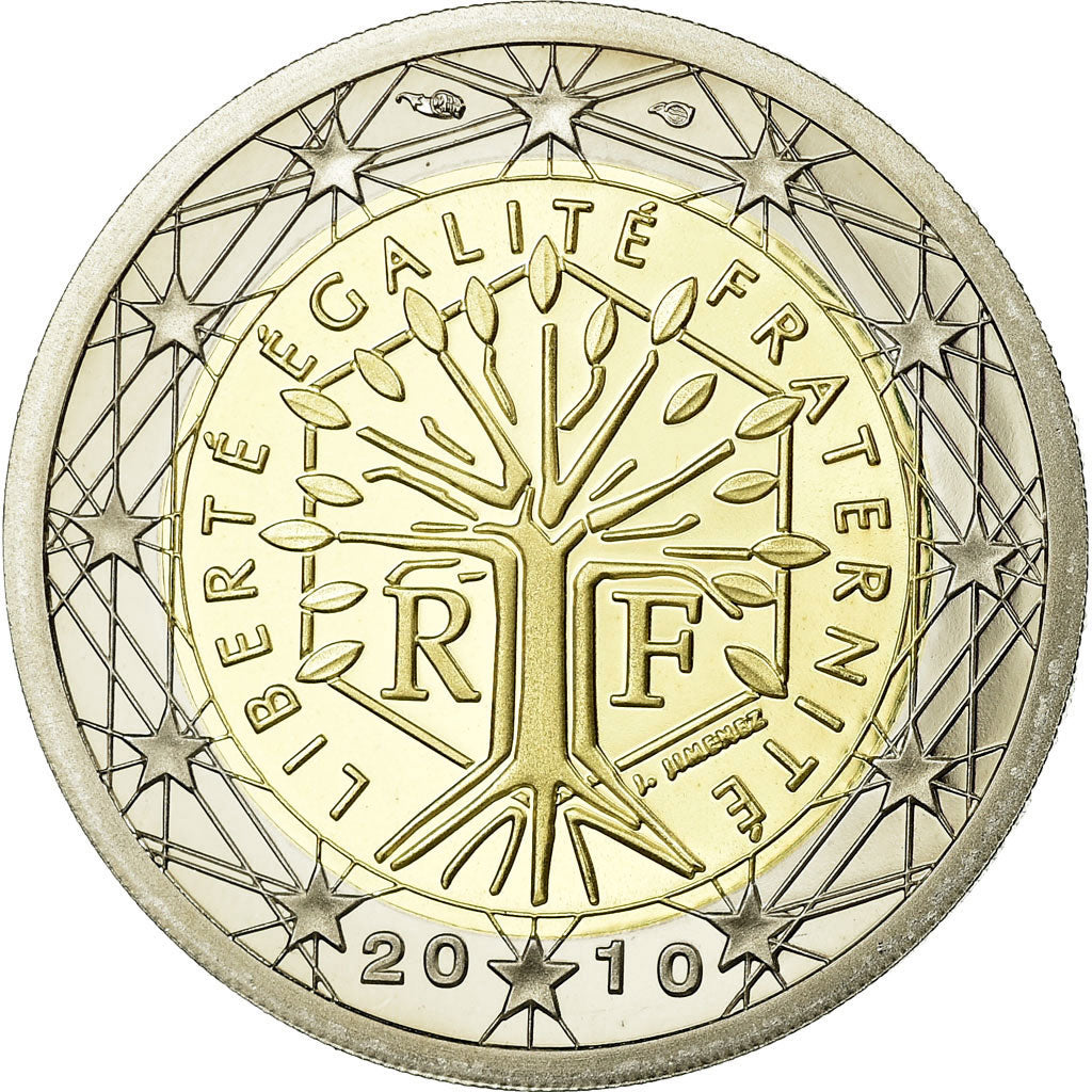 France, 2 Euro, 2010, MS(65-70), Bi-Metallic, KM:1414
