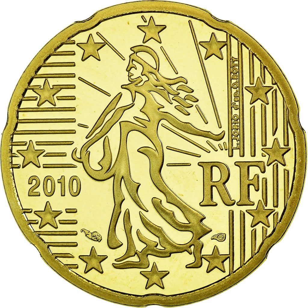 France, 20 Euro Cent, 2010, BE, MS(65-70), Brass, KM:1411
