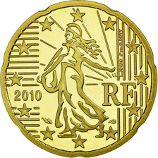 France, 20 Euro Cent, 2010, BE, MS(65-70), Brass, KM:1411