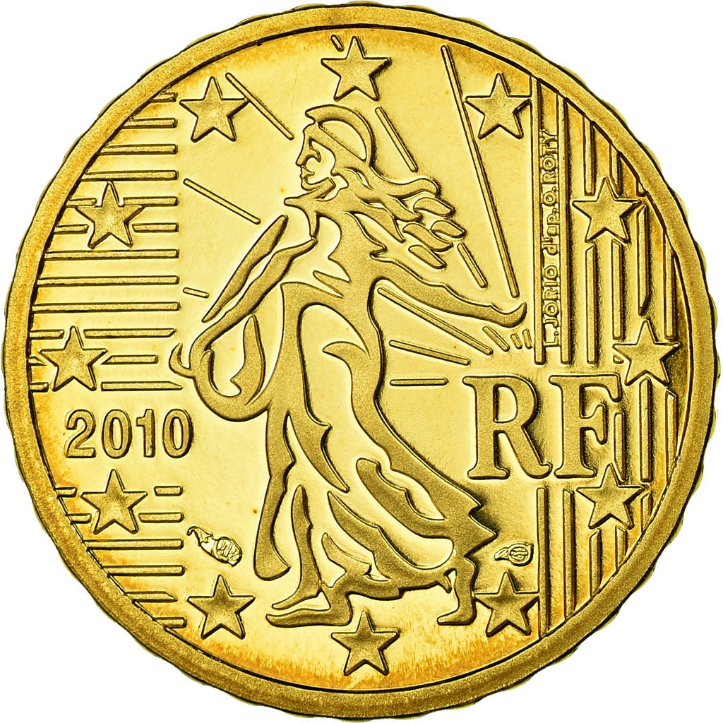 France, 10 Euro Cent, 2010, BE, MS(65-70), Brass, KM:1410