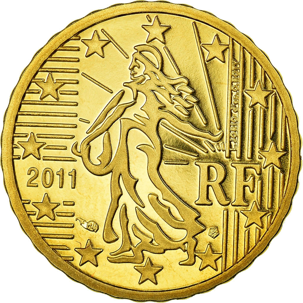 France, 10 Euro Cent, 2011, BE, MS(65-70), Brass, KM:1410