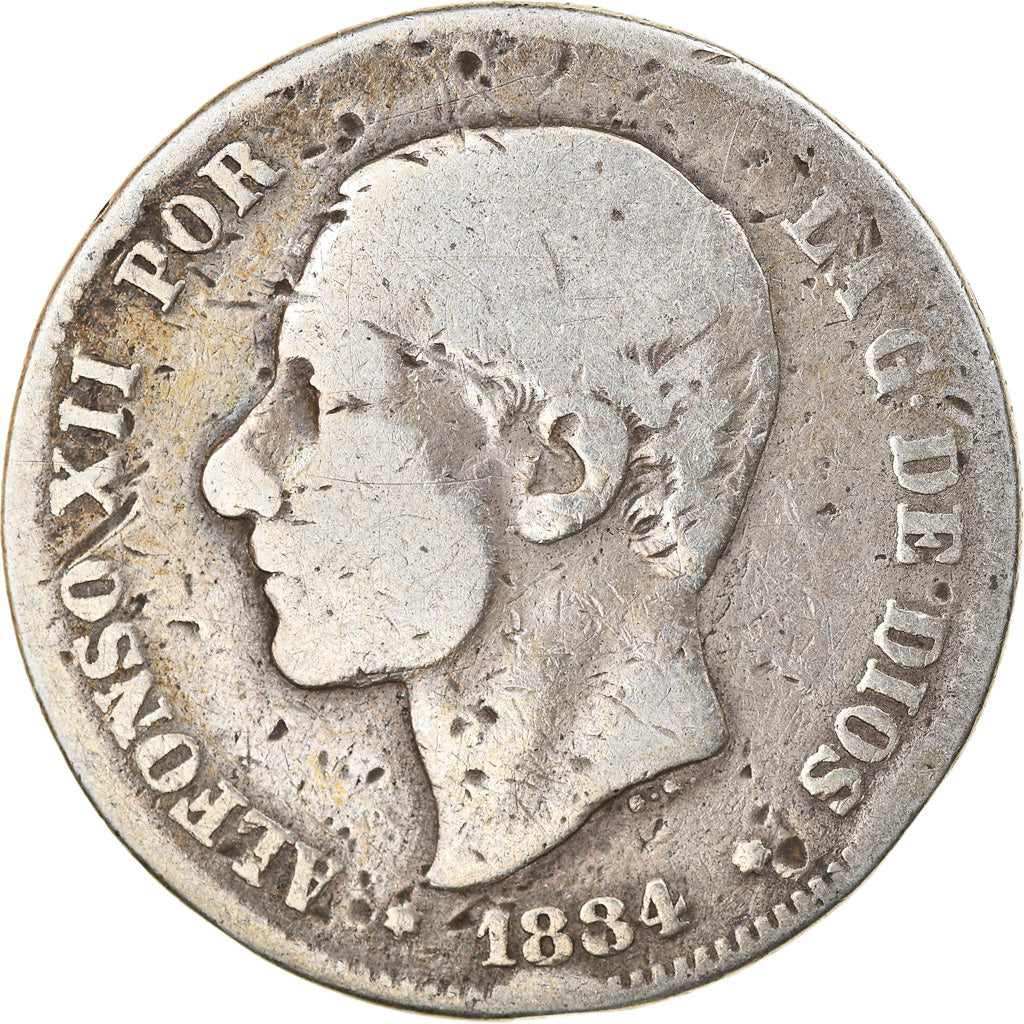 Coin, Spain, Alfonso XII, 2 Pesetas, 1884, Madrid, VF(20-25), Silver, KM:678.2
