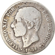 Moneta, Hiszpania, Alfonso XII, 2 Pesetas, 1884, Madrid, VF(20-25), Srebro