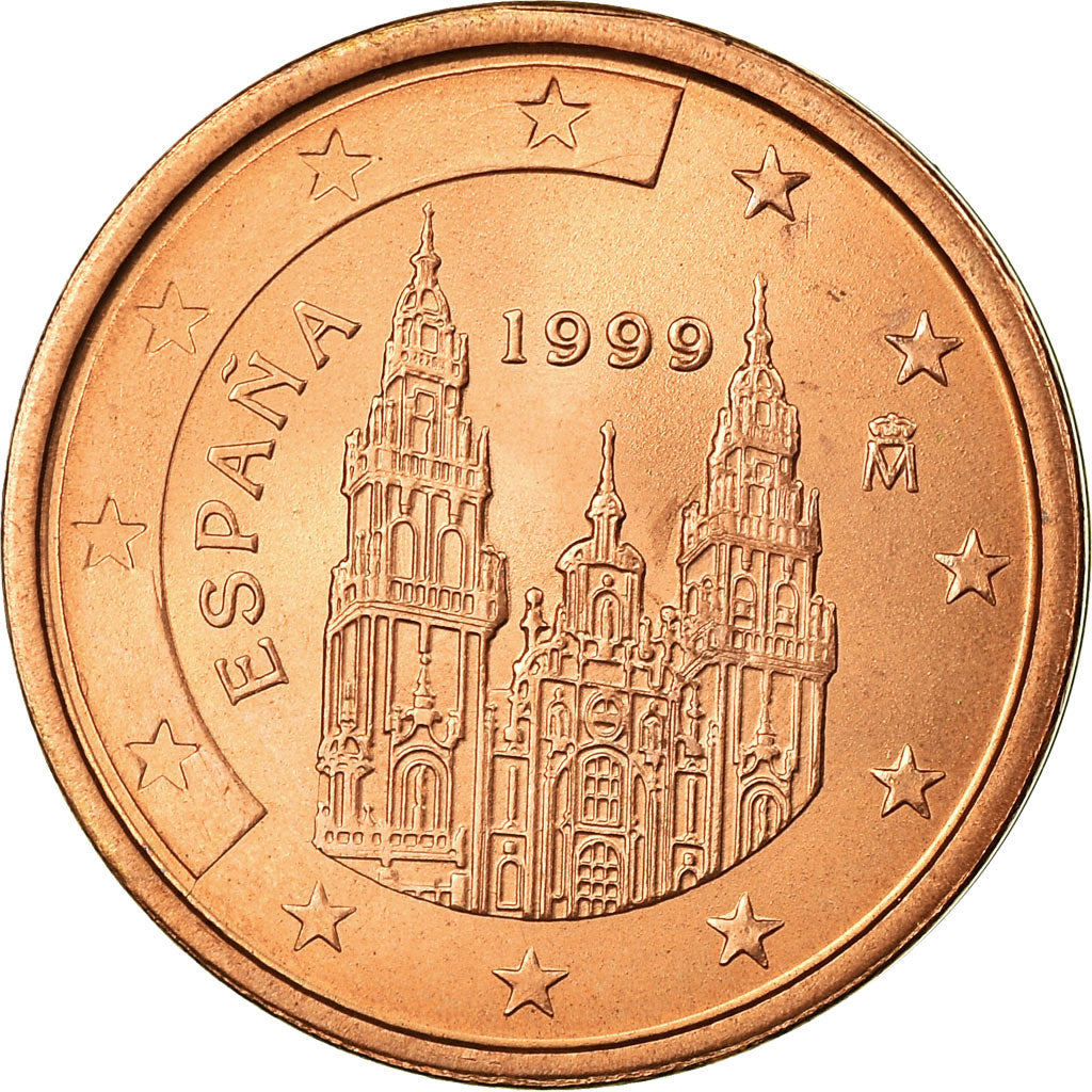 Spain, 2 Euro Cent, 1999, AU(55-58), Copper Plated Steel, KM:1041