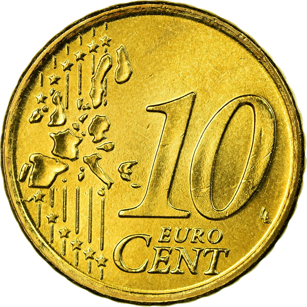 Greece, 10 Euro Cent, 2002, AU(55-58), Brass, KM:184