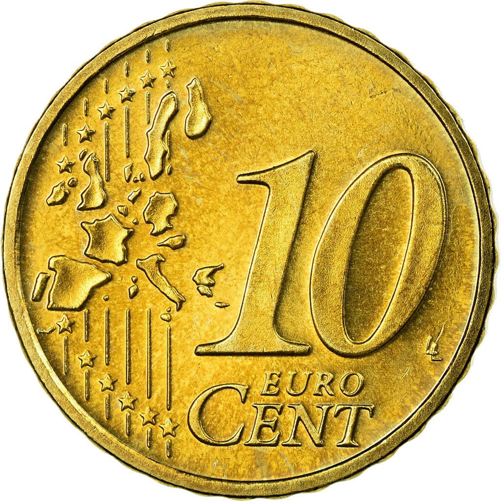 GERMANY - FEDERAL REPUBLIC, 10 Euro Cent, 2002, AU(55-58), Brass, KM:210