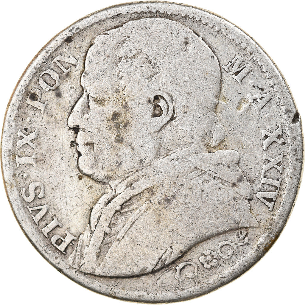 Coin, ITALIAN STATES, PAPAL STATES, Pius IX, 2 Lire, 1869, VF(20-25), Silver