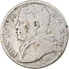 Coin, ITALIAN STATES, PAPAL STATES, Pius IX, 2 Lire, 1869, VF(20-25), Silver