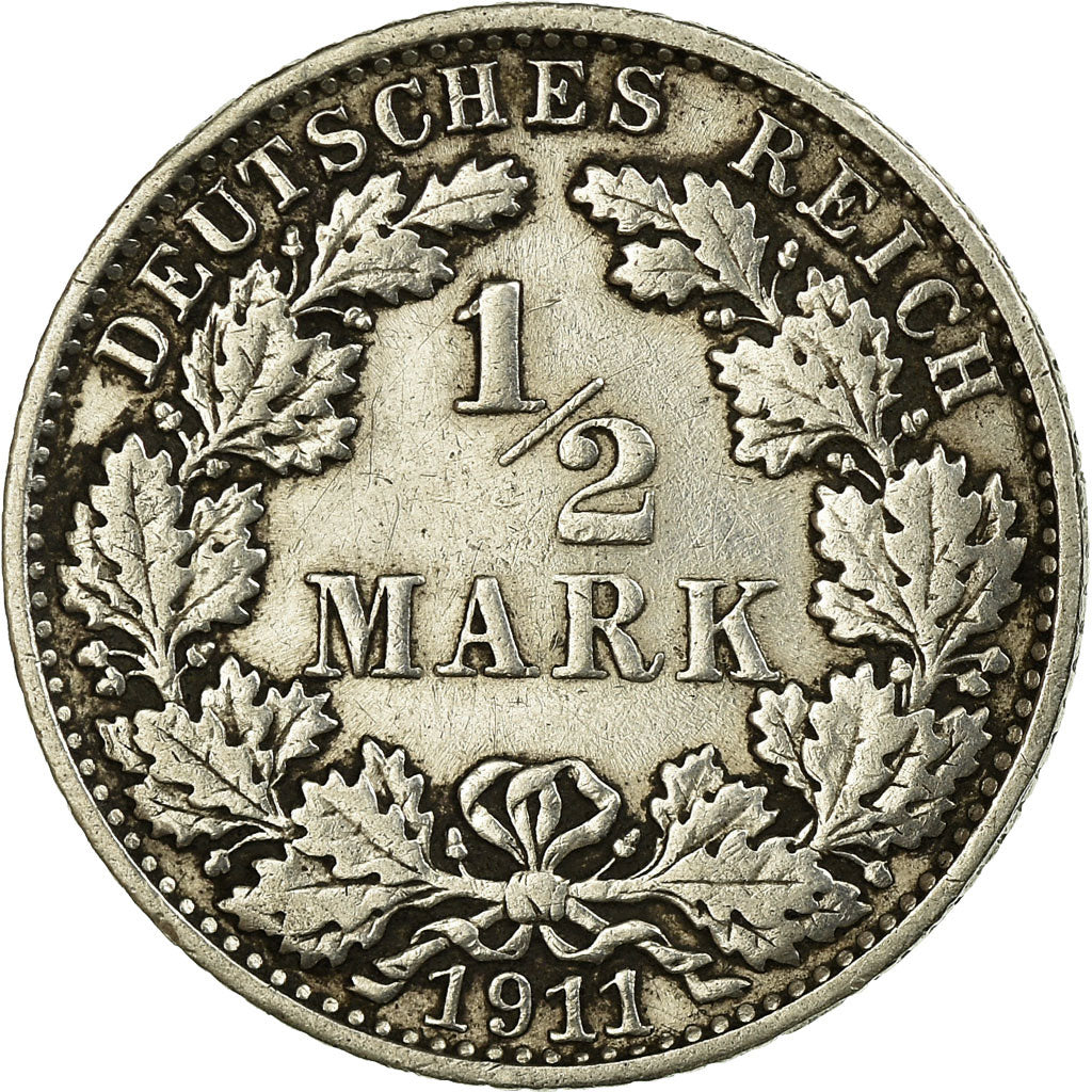 Coin, GERMANY - EMPIRE, 1/2 Mark, 1911, Muldenhütten, EF(40-45), Silver, KM:17