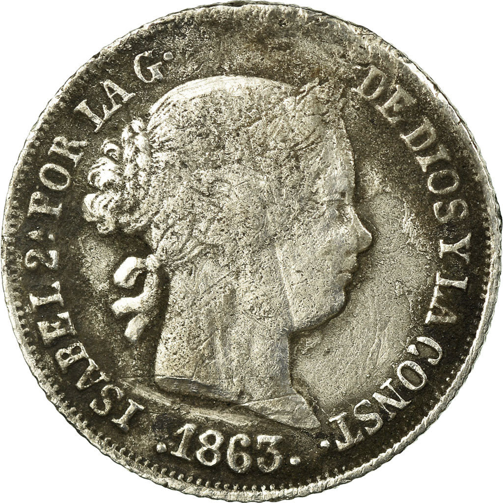 Moneta, Spagna, Isabel II, 2 Reales, 1863, Madrid, MB, Argento, KM:607.3