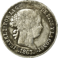 Moneta, Spagna, Isabel II, 2 Reales, 1863, Madrid, MB, Argento, KM:607.3