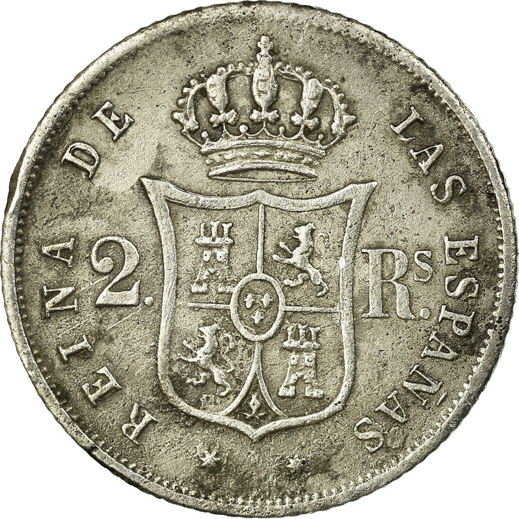 Moneta, Spagna, Isabel II, 2 Reales, 1863, Madrid, MB, Argento, KM:607.3