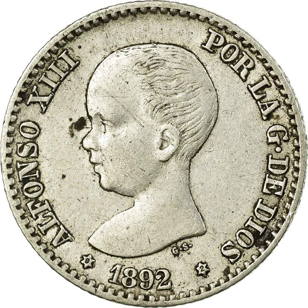 Coin, Spain, Alfonso XIII, 50 Centimos, 1892, Madrid, EF(40-45), Silver, KM:690