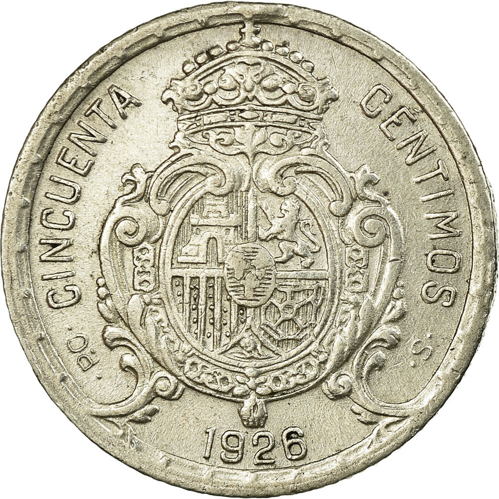 Coin, Spain, Alfonso XIII, 50 Centimos, 1926, Madrid, EF(40-45), Silver, KM:741