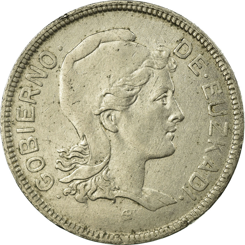 Coin, SPAIN CIVIL WAR, EUZKADI, 2 Pesetas, 1937, Brussels, EF(40-45), Nickel