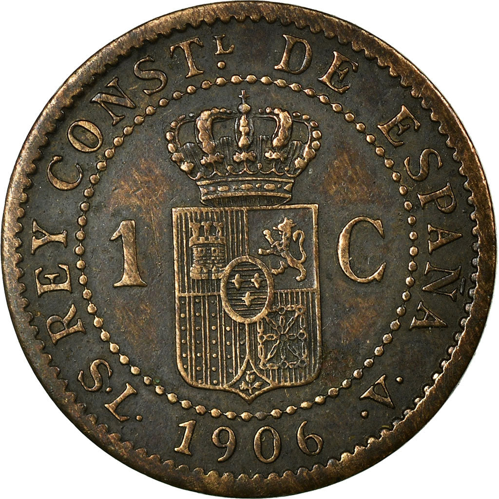 Coin, Spain, Alfonso XIII, Centimo, 1906, Madrid, EF(40-45), Bronze, KM:726