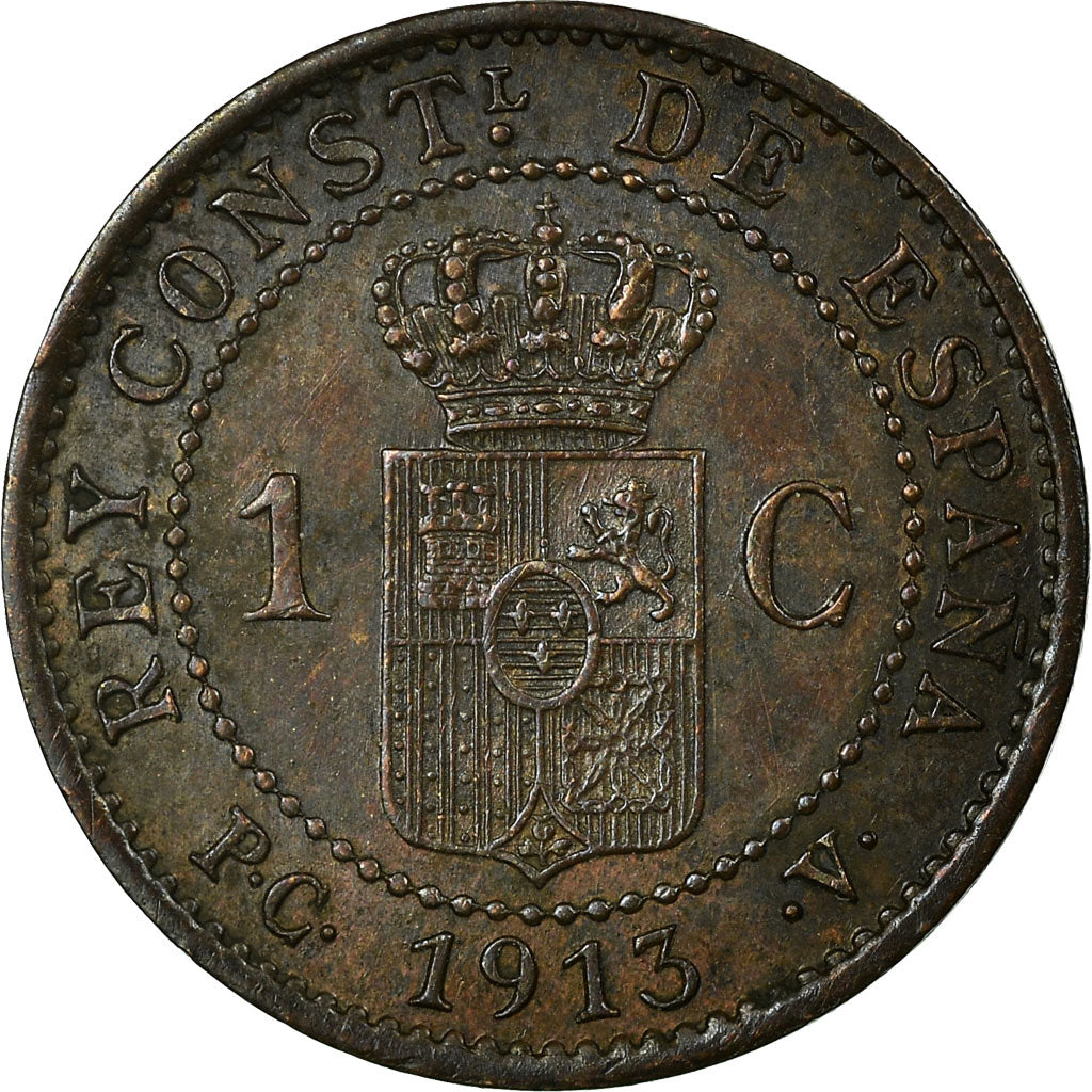 Coin, Spain, Alfonso XIII, Centimo, 1913, Madrid, EF(40-45), Bronze, KM:731