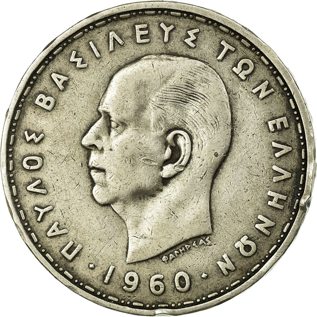 Coin, Greece, Paul I, 20 Drachmai, 1960, VF(30-35), Silver, KM:85